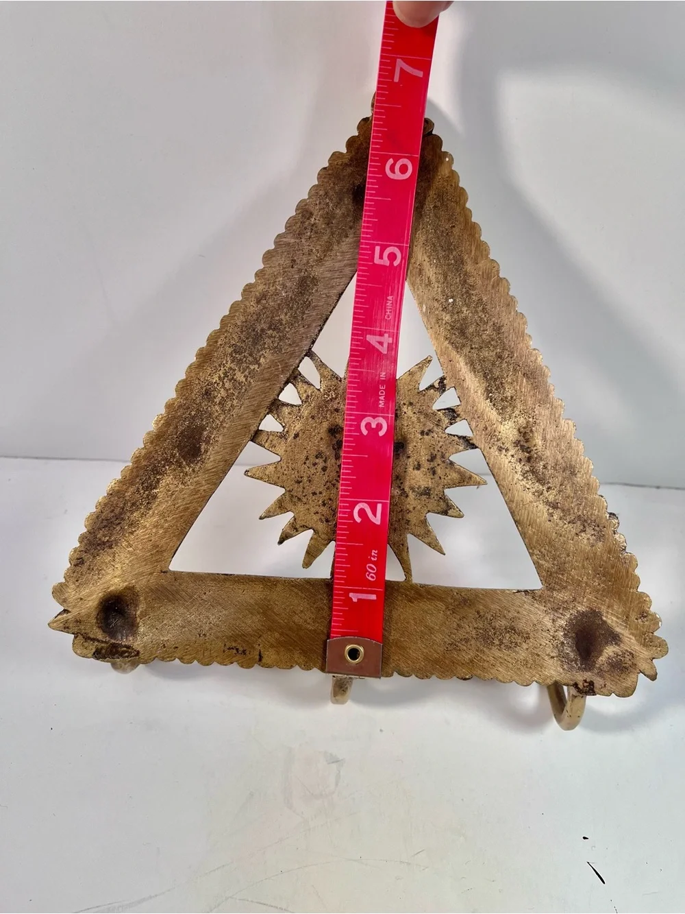 Brass Sunface Triangle Wall Hook - Gold